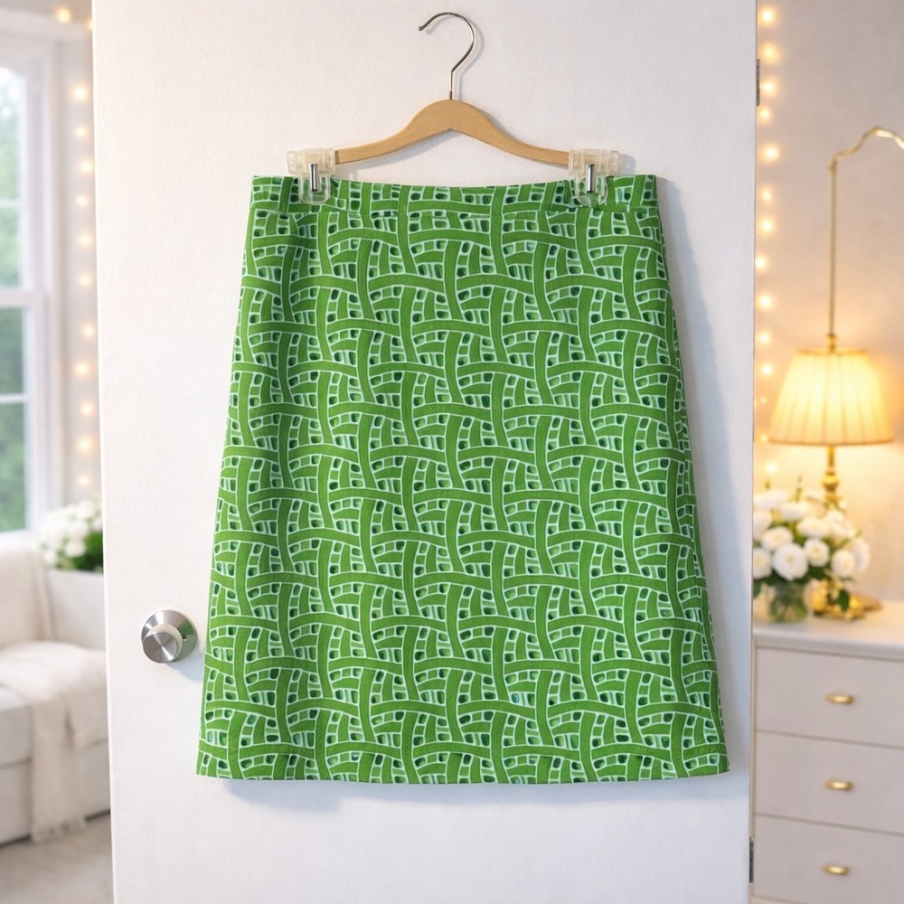 ✨ Doncaster Cotton & Silk A-Line Skirt | Green Geometric Print Size 2